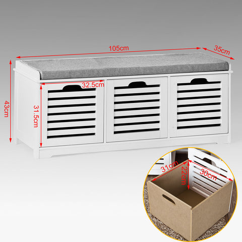3 Drawers Storage Bench, FSR23-W