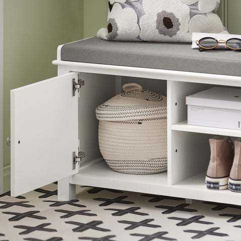 2 Cabinet Doors Storage Bench with Shelf, FSR35-W