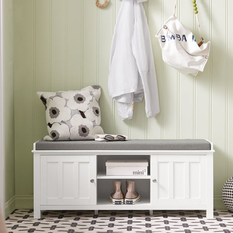 2 Cabinet Doors Storage Bench with Shelf, FSR35-W
