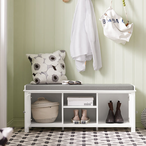 2 Cabinet Doors Storage Bench with Shelf, FSR35-W