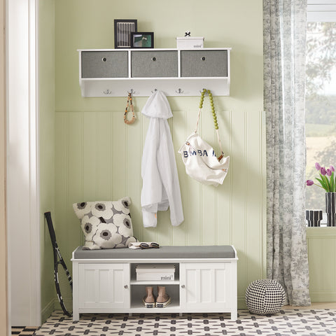 2 Cabinet Doors Storage Bench with Shelf, FSR35-W