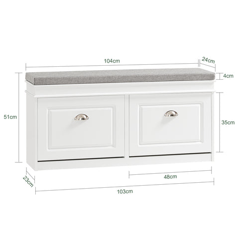 2 Flip-Drawers Shoe Bench, FSR64-W