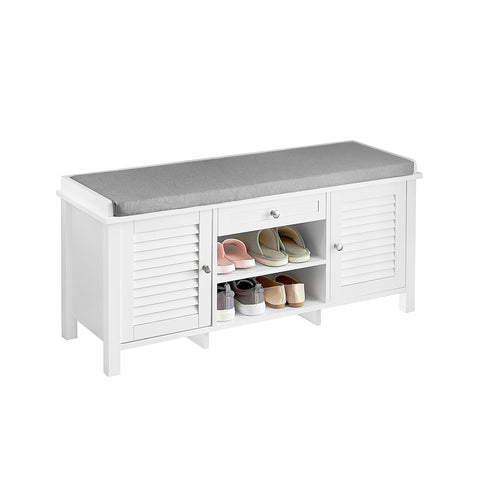 2 Cabinet-Doors, Drawer & Shelf Storage Bench, FSR83-W