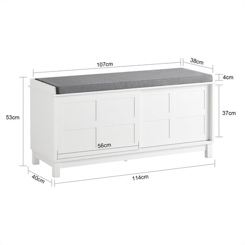 2 Cabinet-Doors, Drawer & Shelf Storage Bench, FSR86-W