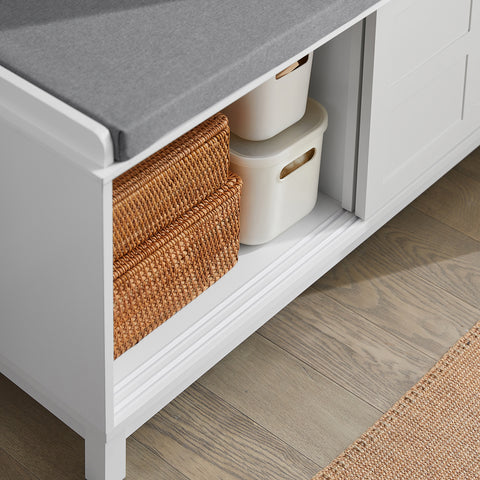 2 Cabinet-Doors, Drawer & Shelf Storage Bench, FSR86-W