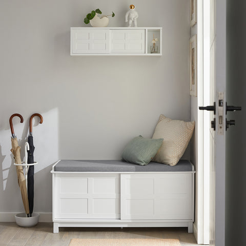 2 Cabinet-Doors, Drawer & Shelf Storage Bench, FSR86-W