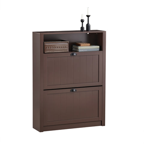 2 Flip-Drawers Shoe Cabinet Storage Cupboard, FSR87-BR
