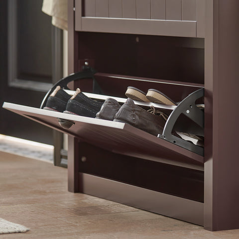 2 Flip-Drawers Shoe Cabinet Storage Cupboard, FSR87-BR