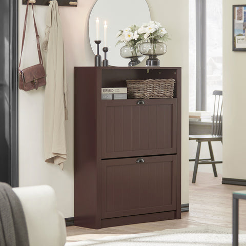 2 Flip-Drawers Shoe Cabinet Storage Cupboard, FSR87-BR
