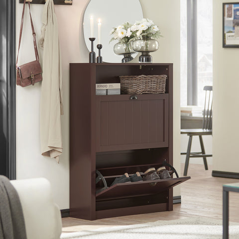2 Flip-Drawers Shoe Cabinet Storage Cupboard, FSR87-BR