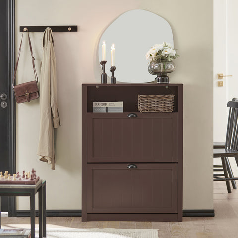 2 Flip-Drawers Shoe Cabinet Storage Cupboard, FSR87-BR