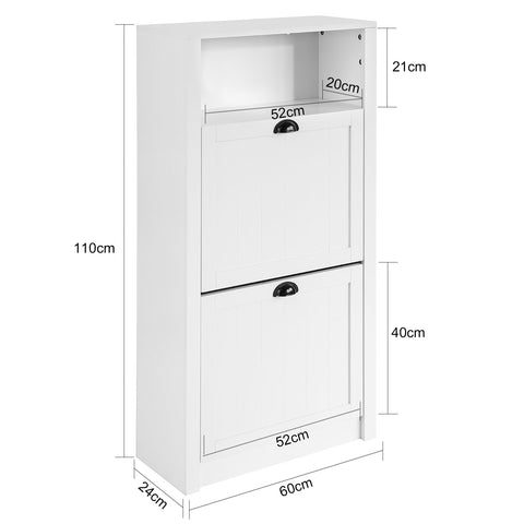 2 Flip-Drawers Shoe Cabinet Storage Cupboard, FSR87-K-W
