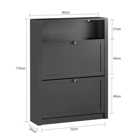 2 Flip-Drawers Shoe Cabinet Storage Cupboard, FSR87-SCH