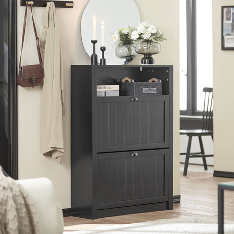 2 Flip-Drawers Shoe Cabinet Storage Cupboard, FSR87-SCH