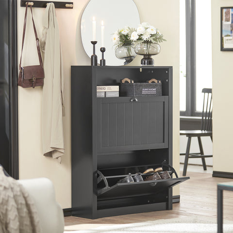 2 Flip-Drawers Shoe Cabinet Storage Cupboard, FSR87-SCH