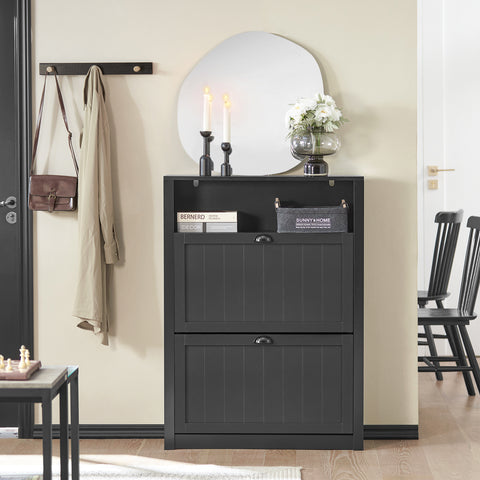 2 Flip-Drawers Shoe Cabinet Storage Cupboard, FSR87-SCH