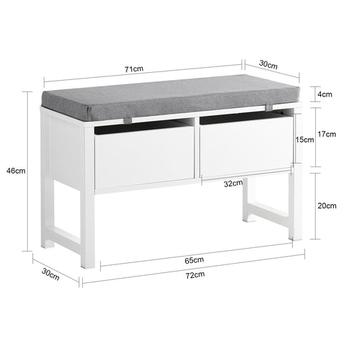 2 Slide-Drawers Storage Bench, FSR88-W