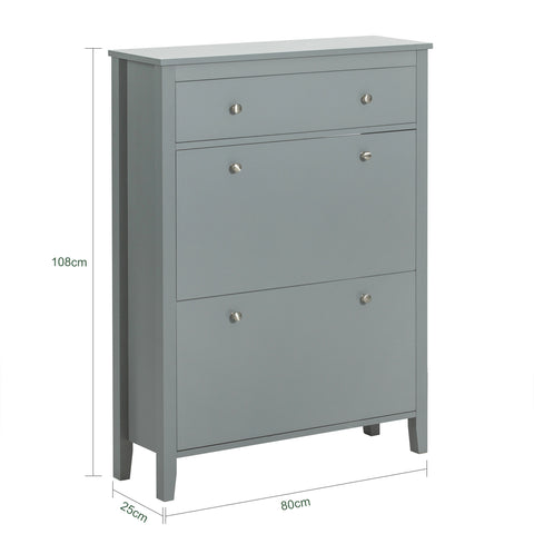 2 Flip-Drawers & 1 Drawer Shoe Cabinet Shoe Storage Organizer, FSR89-HG