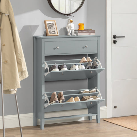 2 Flip-Drawers & 1 Drawer Shoe Cabinet Shoe Storage Organizer, FSR89-HG