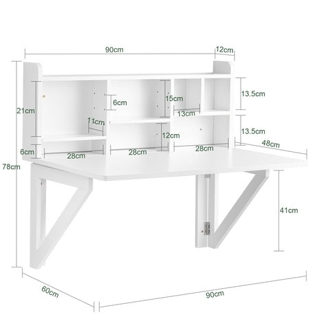 Wall-mounted Drop-leaf Desk with Shelves, FWT07-W