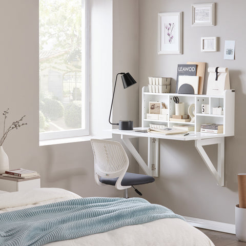 Wall-mounted Drop-leaf Desk with Shelves, FWT07-W