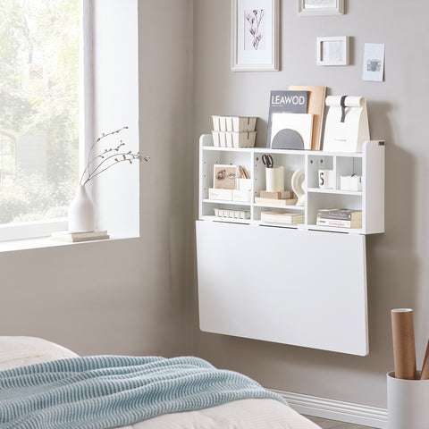 Wall-mounted Drop-leaf Desk with Shelves, FWT07-W