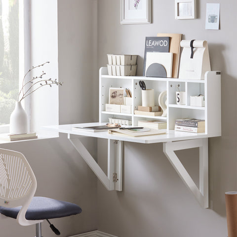Wall-mounted Drop-leaf Desk with Shelves, FWT07-W